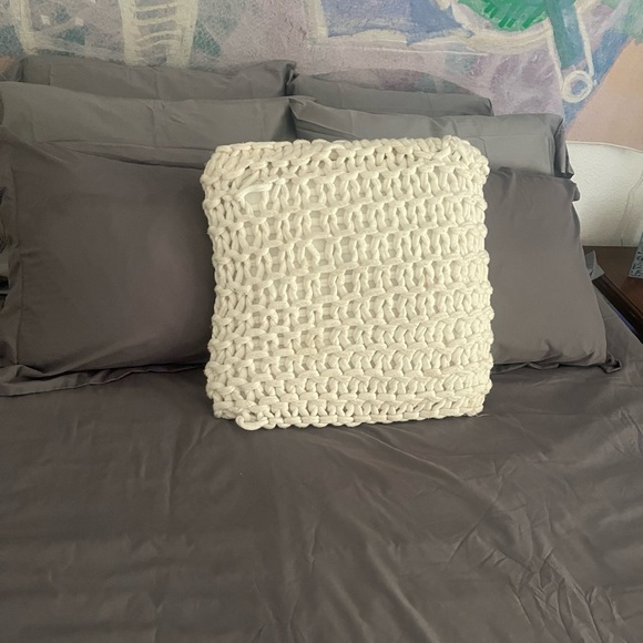 Anthropologie Woven White Knit Throw Pillow With Removable Cover 18x18” - Picture 5 of 15